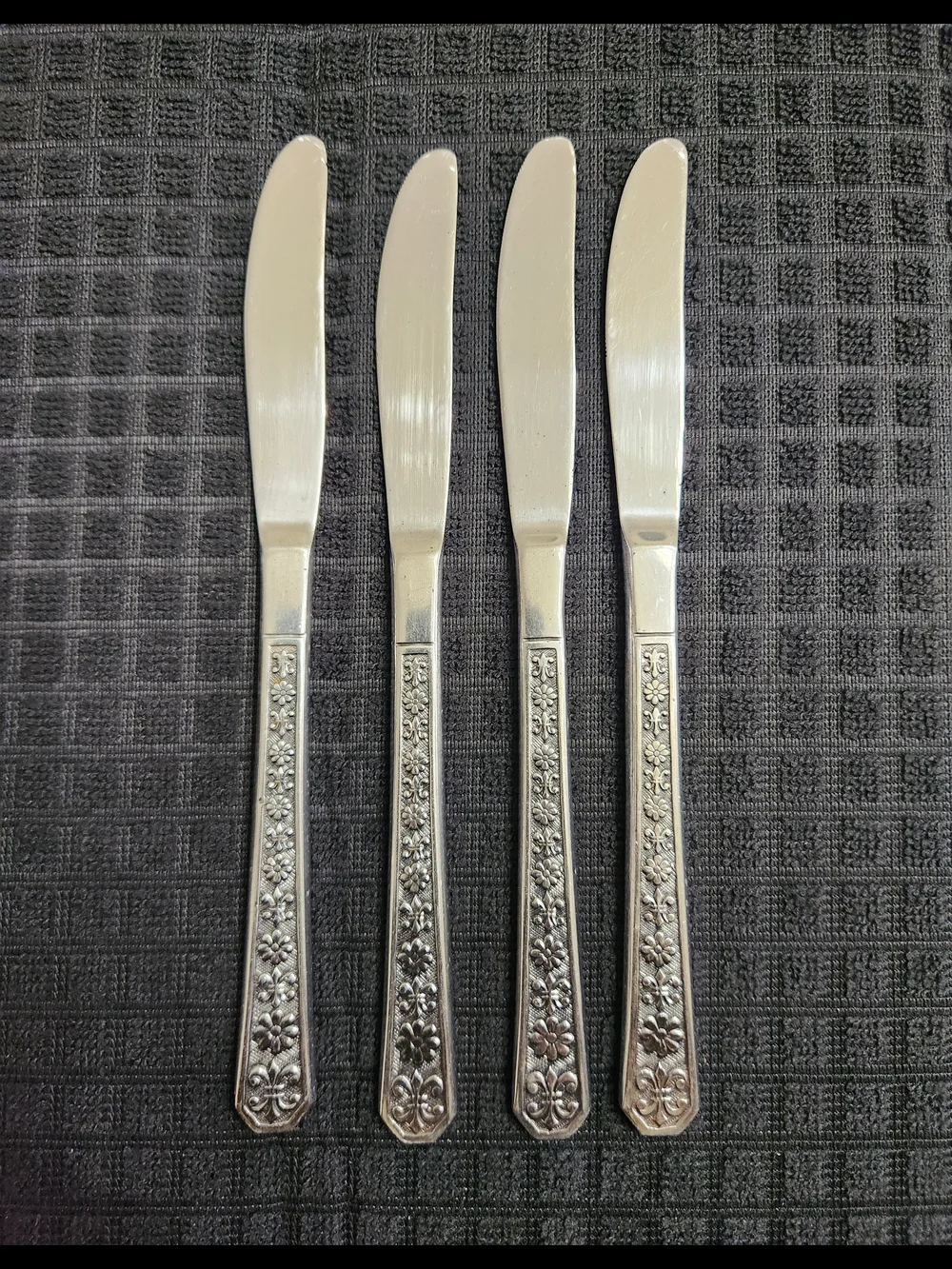 4 Japanese 1960s Flower Floral Interpur Florenz Stainless Steel Dinner Knives